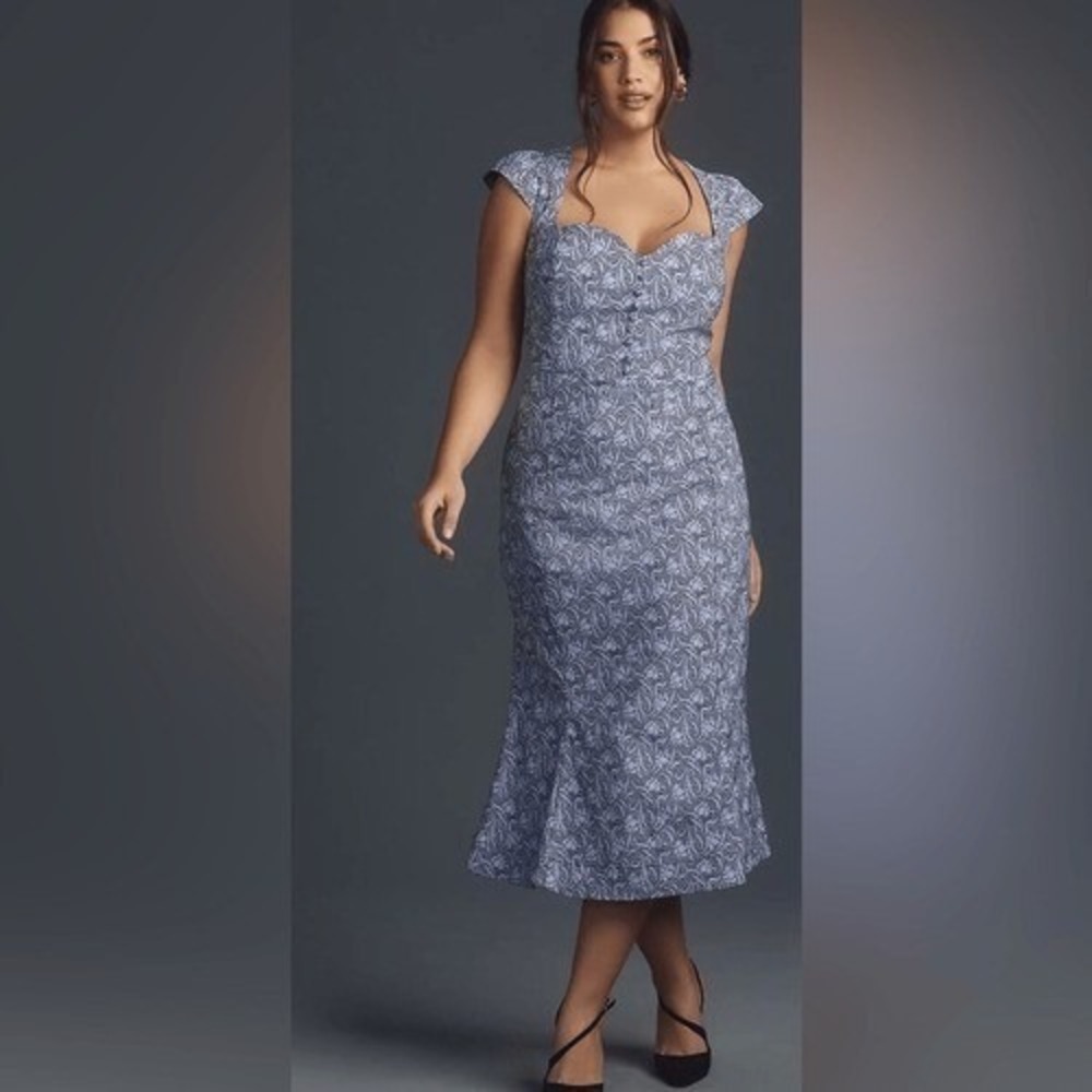 Anthropologie Lavender Paisley Floral Cap Sleeve Midi Mermaid Dress LP